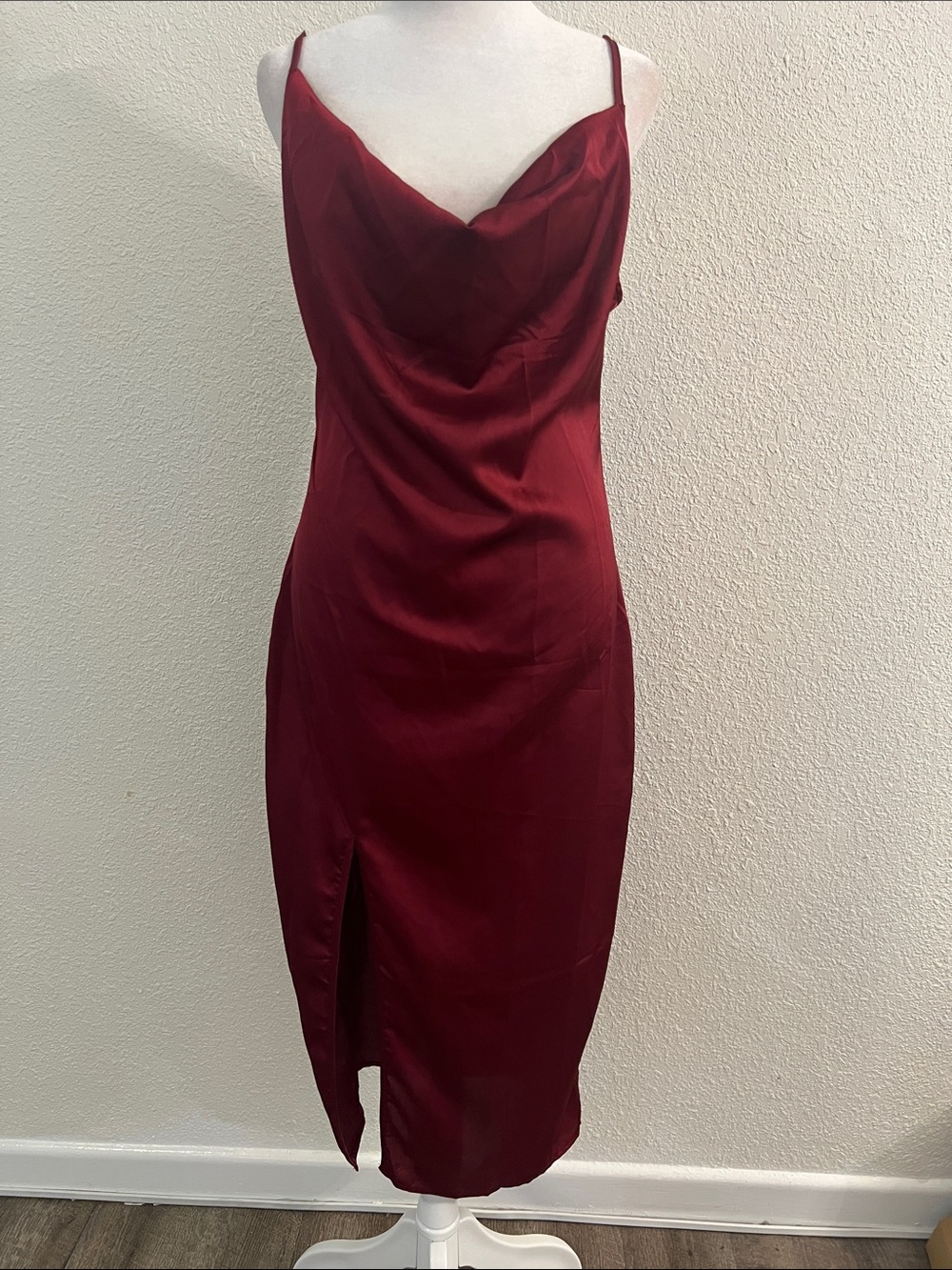 PrettyLittleThing Burgundy Cowl Neck Slip Midi Dress